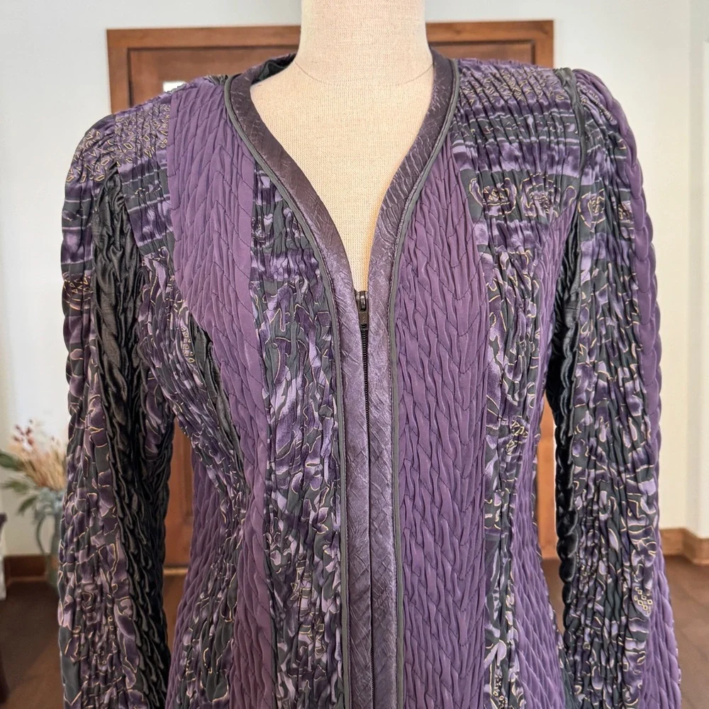 Vintage Jeanne Marc Plum Ruched Zip Up Jacket & Skirt Set size Medium